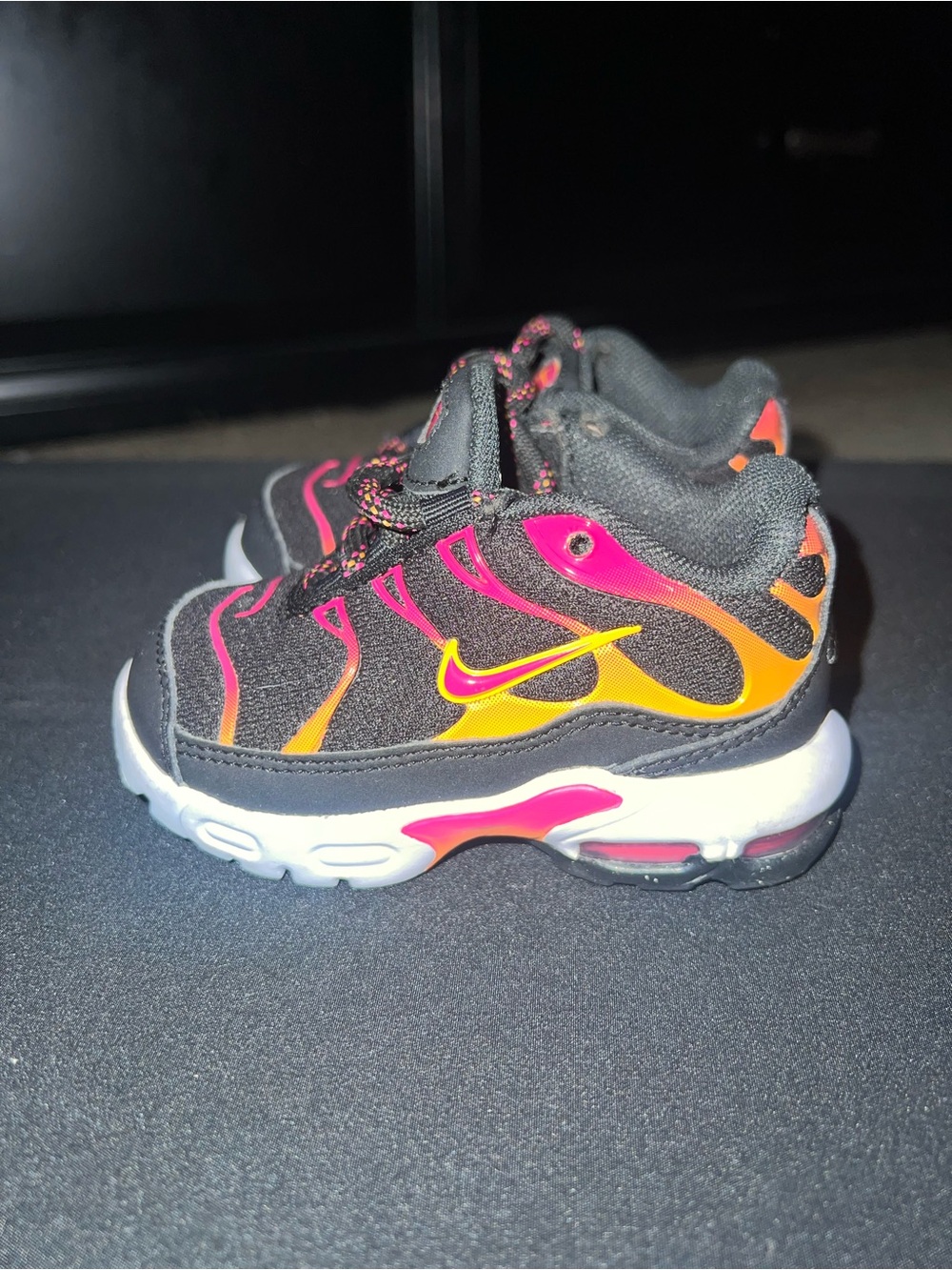Nike Kids Black Sneakers with Pink and Orange Flame Accents